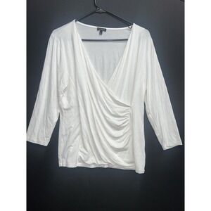Talbots  Wrap Top Petite L V-neck Stretch White